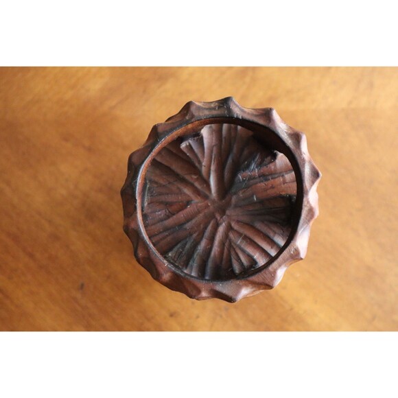 Vtg MCM Brutalist Carved Twisted Chalice Burl Wood Candle Holder Stand Tiki 6" - Picture 7 of 13